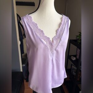 Lavender Satin Cami with Lace Detail
